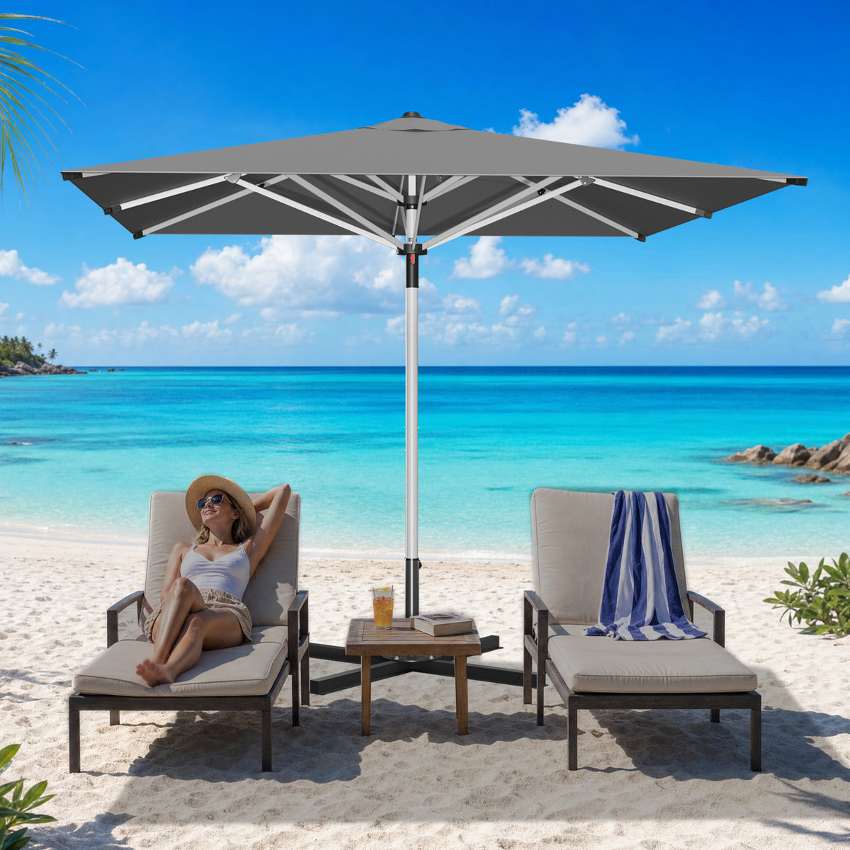Patioslife Sonnenschirm – quadratisch & rund | Robuster Aluminiummast, doppelt belüftetes Schirmdach | 2,7 m, 3 m & 3,35 m