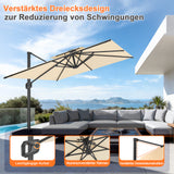 Patioslife Aegis Pro Ampelschirm -moderner Sonnenschirm mit Kreuzfuß und verstärktem Aluminiumgestell für Garten und Terrasse.