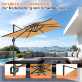 Patioslife Aegis Pro Ampelschirm -moderner Sonnenschirm mit Kreuzfuß und verstärktem Aluminiumgestell für Garten und Terrasse.