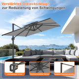 Patioslife Aegis Pro Ampelschirm -moderner Sonnenschirm mit Kreuzfuß und verstärktem Aluminiumgestell für Garten und Terrasse.