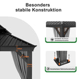 Patioslife Luxury Haven Hardtop-Pavillon aus Aluminium – 12x12 cm starke Pfosten, integrierte Entwässerung & doppelt belüftetes Dach mit Vorhängen