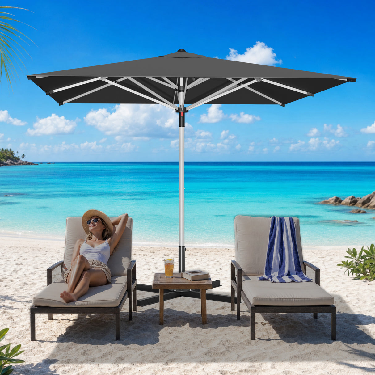 Patioslife Sonnenschirm – quadratisch & rund | Robuster Aluminiummast, doppelt belüftetes Schirmdach | 2,7 m, 3 m & 3,35 m