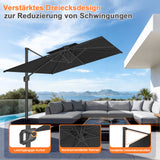 Patioslife Aegis Pro Ampelschirm -moderner Sonnenschirm mit Kreuzfuß und verstärktem Aluminiumgestell für Garten und Terrasse.