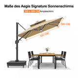 Patioslife Aegis Signature Drehbarer Ampelschirm mit verstellbarem Neigungswinkel | Großer Sonnenschirm für Garten, Terrasse & Poolbereich | Inkl. Premium-Schutzhülle
