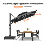 Patioslife Aegis Signature Drehbarer Ampelschirm mit verstellbarem Neigungswinkel | Großer Sonnenschirm für Garten, Terrasse & Poolbereich | Inkl. Premium-Schutzhülle