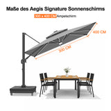 Patioslife Aegis Signature Drehbarer Ampelschirm mit verstellbarem Neigungswinkel | Großer Sonnenschirm für Garten, Terrasse & Poolbereich | Inkl. Premium-Schutzhülle