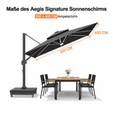 Patioslife Aegis Signature Drehbarer Ampelschirm mit verstellbarem Neigungswinkel | Großer Sonnenschirm für Garten, Terrasse & Poolbereich | Inkl. Premium-Schutzhülle