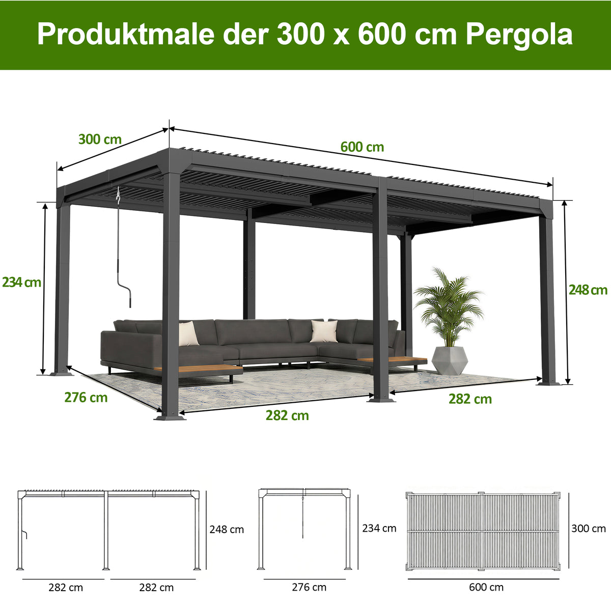 Patioslife Atlantic Aluminium-Lamellenpergola – freistehende Pergola mit verstellbarem Lamellendach