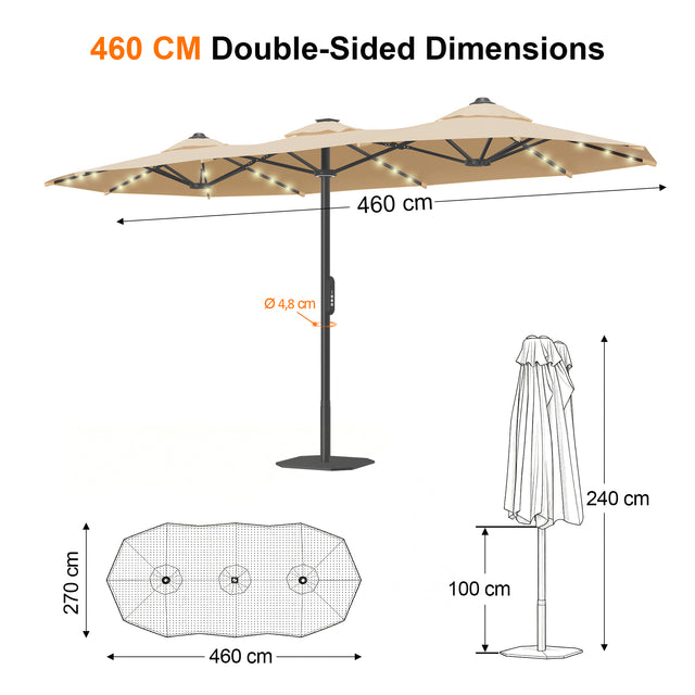 Patioslife Aegis – Motorisierter Doppeldach-Sonnenschirm mit Fernbedienung, UPF 50+, Solar-LED-Beleuchtung und sturmfestem Gestell