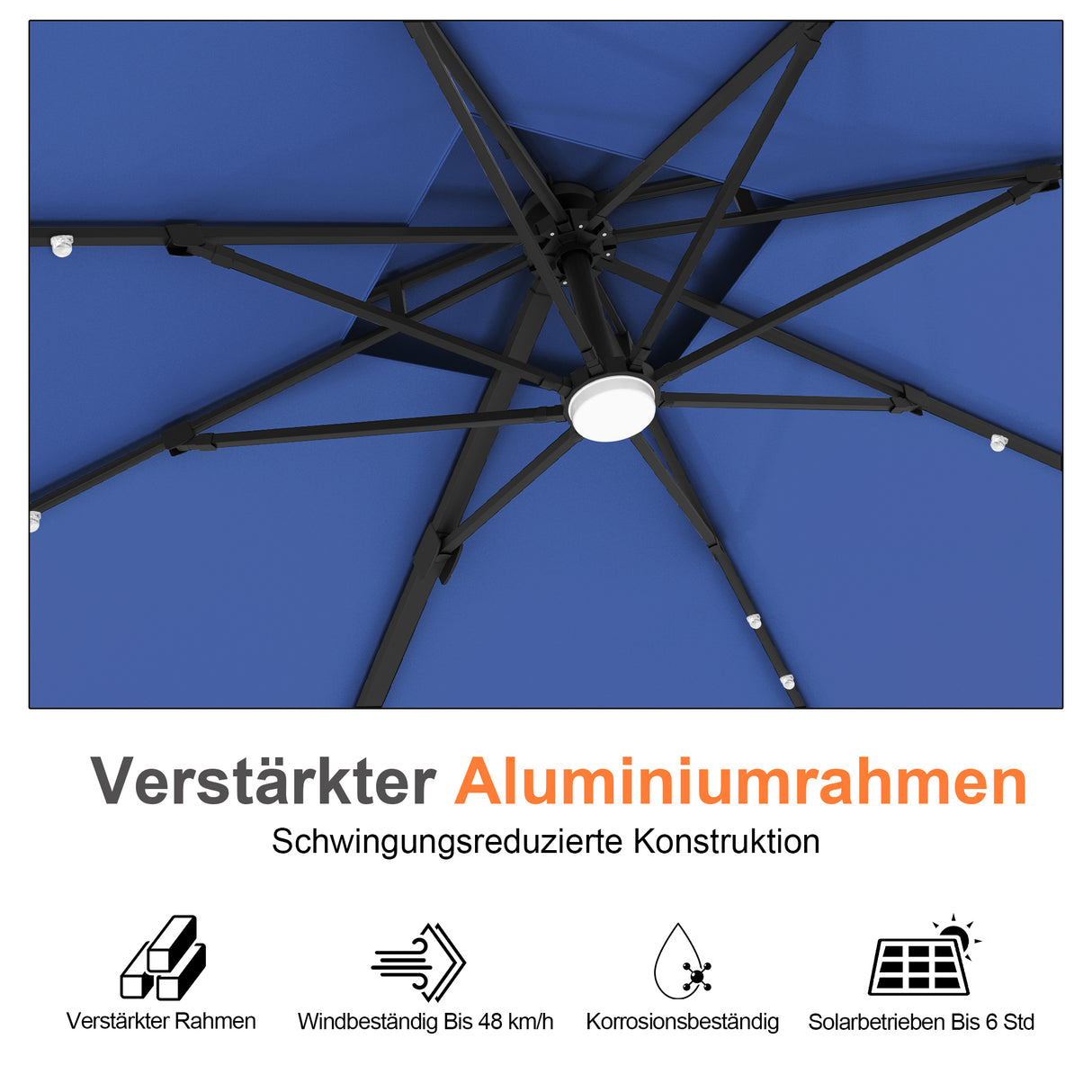 Patioslife Aegis Pro Ampelschirm mit LED-Beleuchtung – verstärkte, pulverbeschichtete Aluminiumkonstruktion für Garten und Terrasse