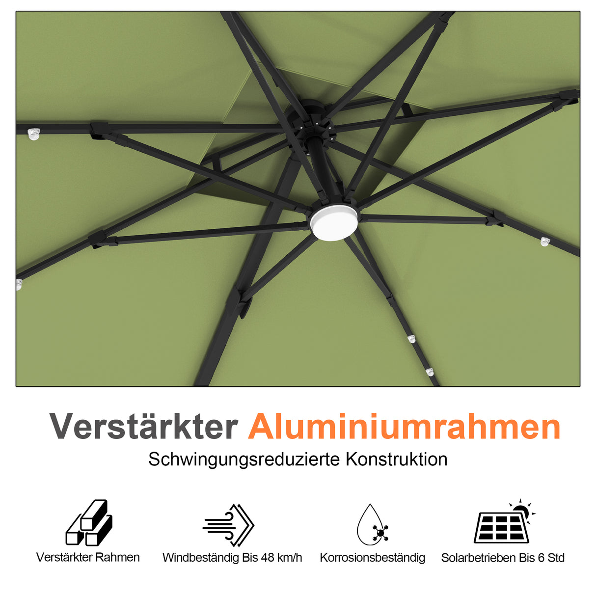 Patioslife Aegis Pro Ampelschirm mit LED-Beleuchtung – verstärkte, pulverbeschichtete Aluminiumkonstruktion für Garten und Terrasse