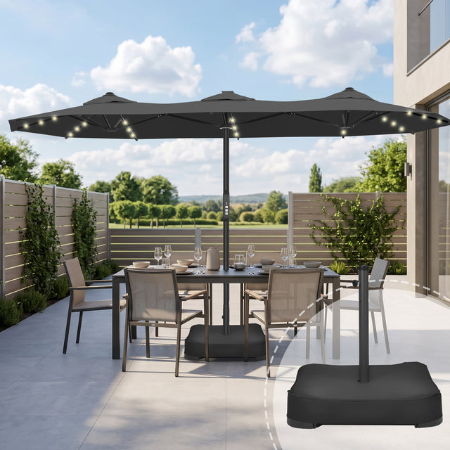 Patioslife Aegis – Motorisierter Doppeldach-Sonnenschirm mit Fernbedienung, UPF 50+, Solar-LED-Beleuchtung und sturmfestem Gestell