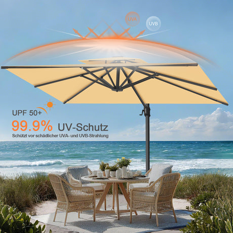 Patioslife Aegis Pro™ Ampelschirm mit Kreuzfuß – pulverbeschichtete Aluminiumkonstruktion für Garten und Terrasse