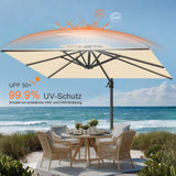 Patioslife Aegis Pro Ampelschirm -moderner Sonnenschirm mit Kreuzfuß und verstärktem Aluminiumgestell für Garten und Terrasse.