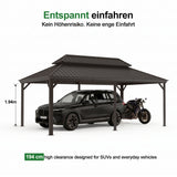 Patioslife Aluminium-Carport mit Stahldach – Wetterfester Fahrzeug-Unterstand für Auto, Motorrad & Wohnmobil