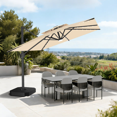 Patioslife Aegis Pro Ampelschirm mit LED-Beleuchtung – verstärkte, pulverbeschichtete Aluminiumkonstruktion für Garten und Terrasse