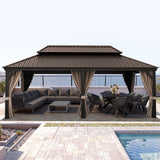 Patioslife Luxury Haven Hardtop-Pavillon aus Aluminium – 12x12 cm starke Pfosten, integrierte Entwässerung & doppelt belüftetes Dach mit Vorhängen