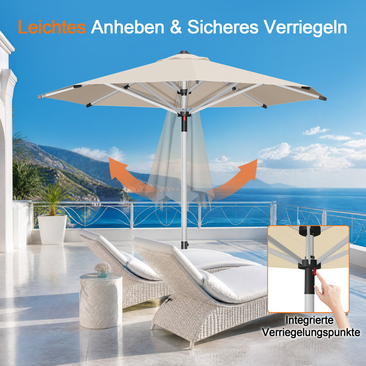 Patioslife Sonnenschirm – quadratisch & rund | Robuster Aluminiummast, doppelt belüftetes Schirmdach | 2,7 m, 3 m & 3,35 m