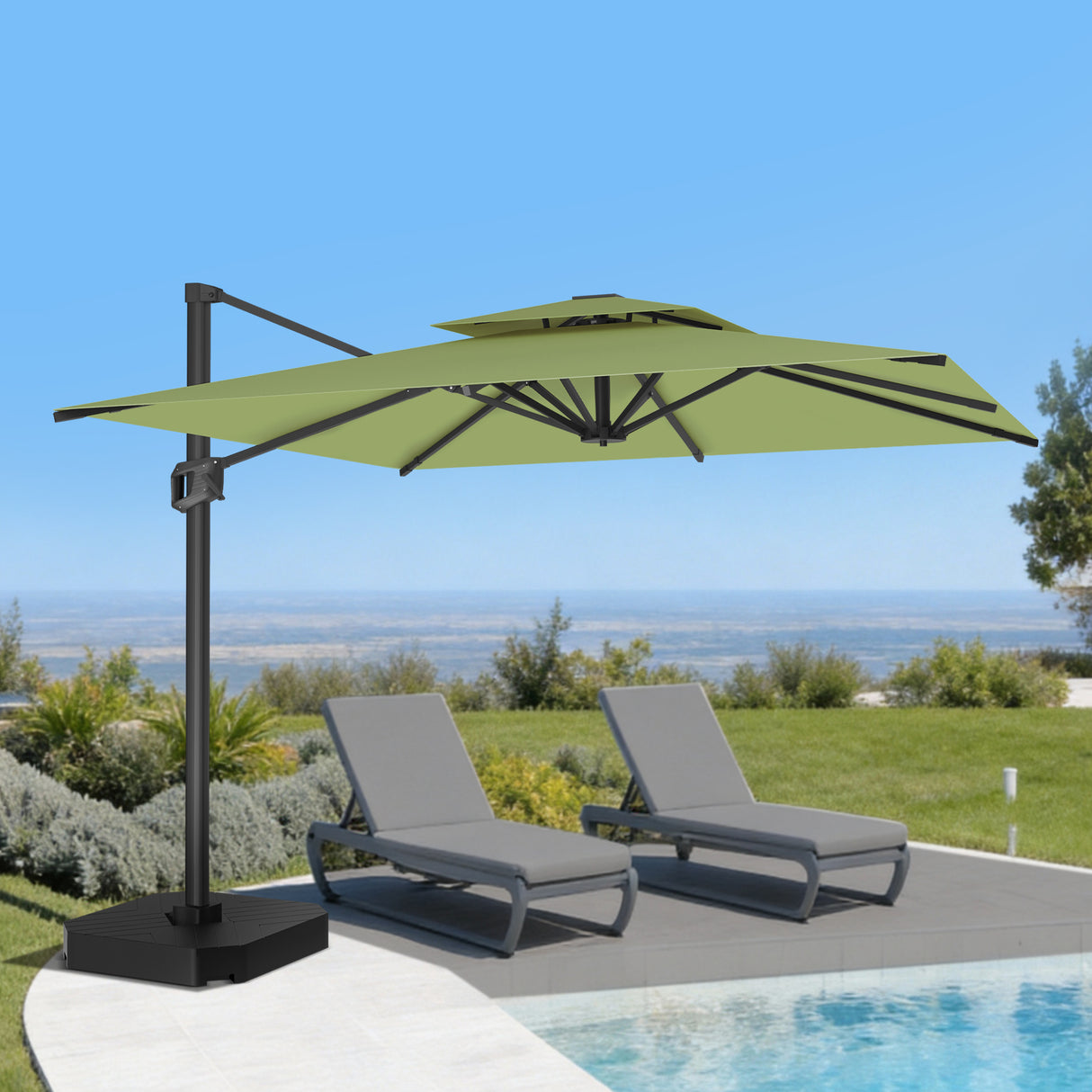 Patioslife Aegis Pro Ampelschirm -moderner Sonnenschirm mit Kreuzfuß und verstärktem