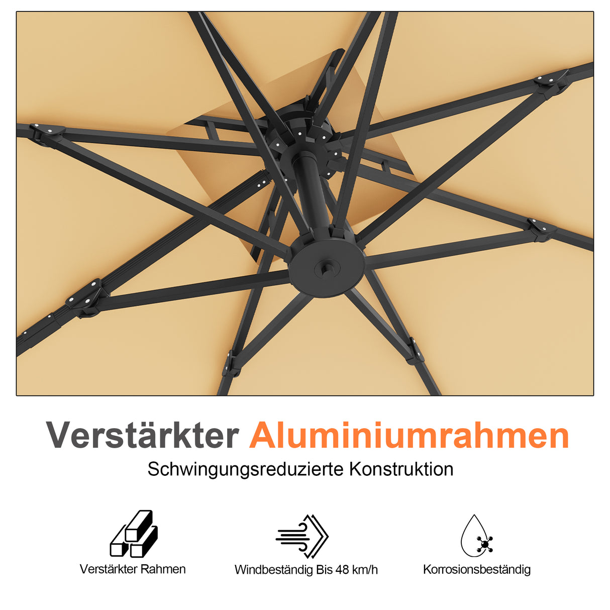 Patioslife Aegis Pro Ampelschirm -moderner Sonnenschirm mit Kreuzfuß und verstärktem