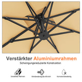 Patioslife Aegis Pro Ampelschirm -moderner Sonnenschirm mit Kreuzfuß und verstärktem Aluminiumgestell für Garten und Terrasse.