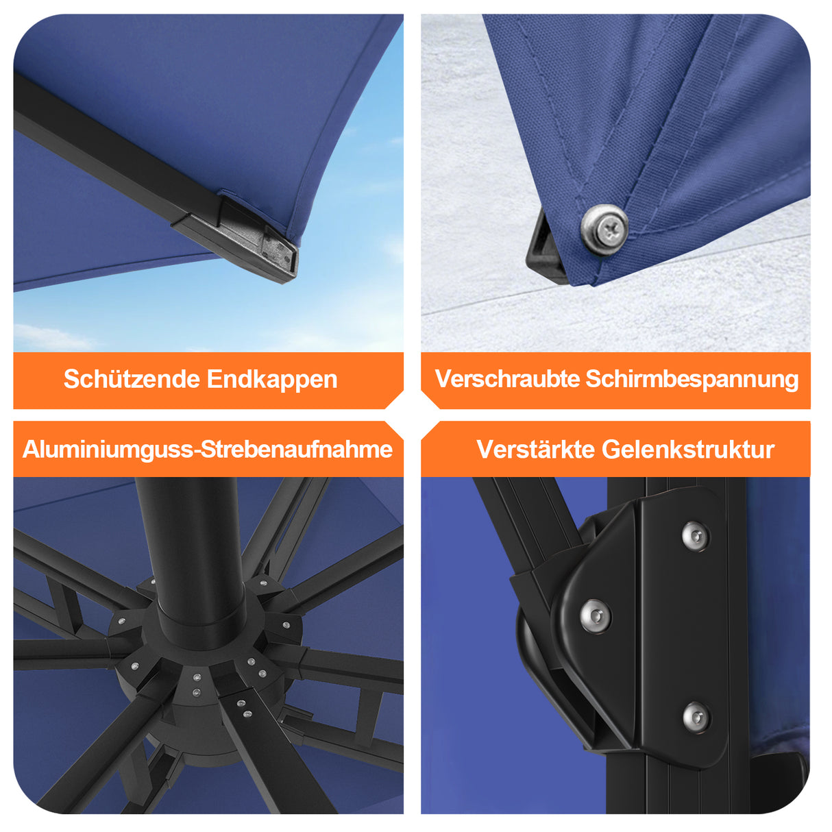 Patioslife Aegis Pro Ampelschirm -moderner Sonnenschirm mit Kreuzfuß und verstärktem Aluminiumgestell für Garten und Terrasse.