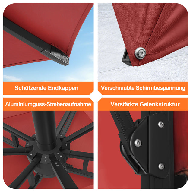 Patioslife Aegis Premium Ampelschirm mit integrierter LED-Beleuchtung, Fiberglasstreben, pulverbeschichtetem Aluminiumgestell und Schutzhülle