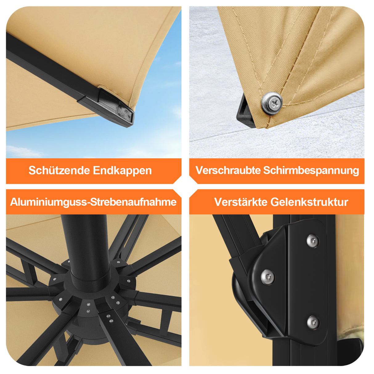 Patioslife Aegis Signature Drehbarer Ampelschirm mit verstellbarem Neigungswinkel | Großer Sonnenschirm für Garten, Terrasse & Poolbereich | Inkl. Premium-Schutzhülle