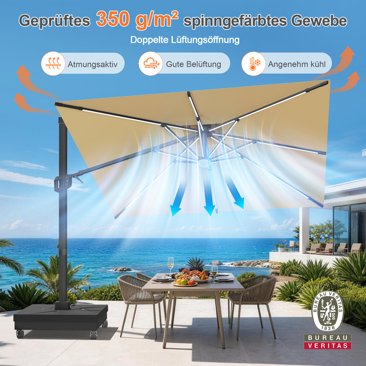 Patioslife Aegis Signature Drehbarer Ampelschirm mit verstellbarem Neigungswinkel | Großer Sonnenschirm für Garten, Terrasse & Poolbereich | Inkl. Premium-Schutzhülle