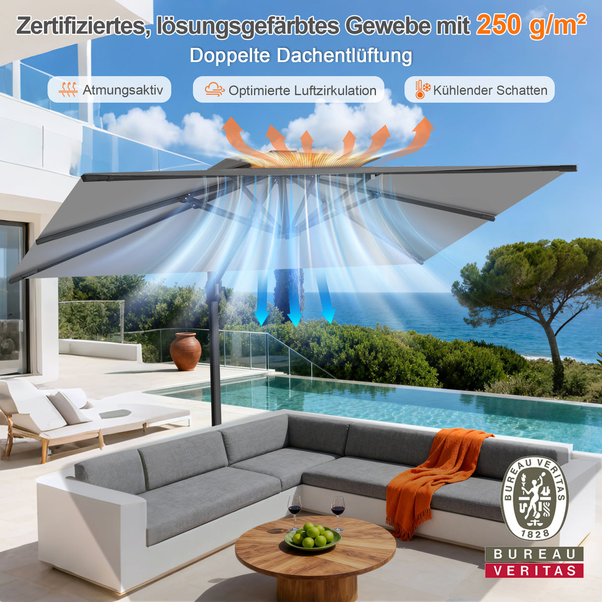 Patioslife Aegis Pro Ampelschirm -moderner Sonnenschirm mit Kreuzfuß und verstärktem