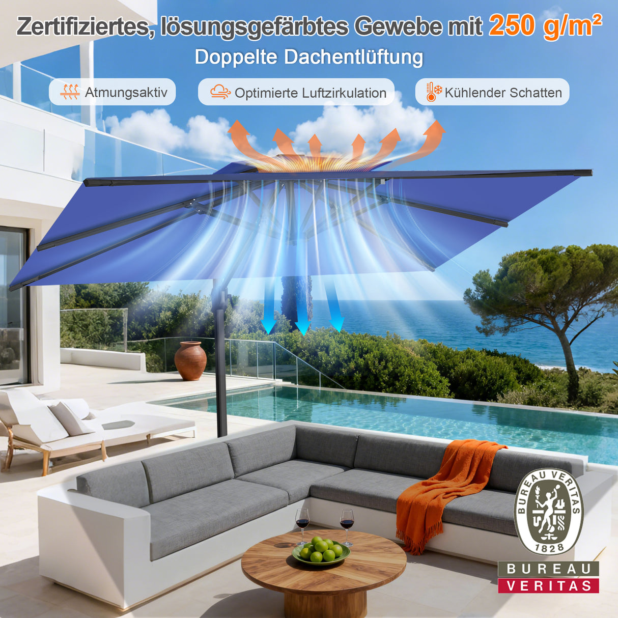 Patioslife Aegis Pro Ampelschirm -moderner Sonnenschirm mit Kreuzfuß und verstärktem