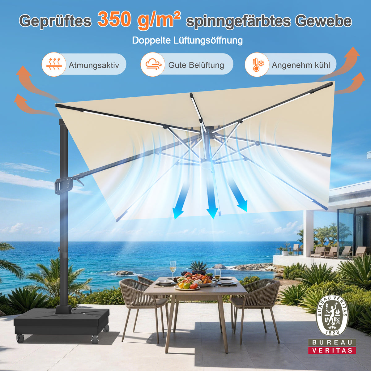 Patioslife Aegis Signature Drehbarer Ampelschirm mit verstellbarem Neigungswinkel | Großer Sonnenschirm für Garten, Terrasse & Poolbereich | Inkl. Premium-Schutzhülle