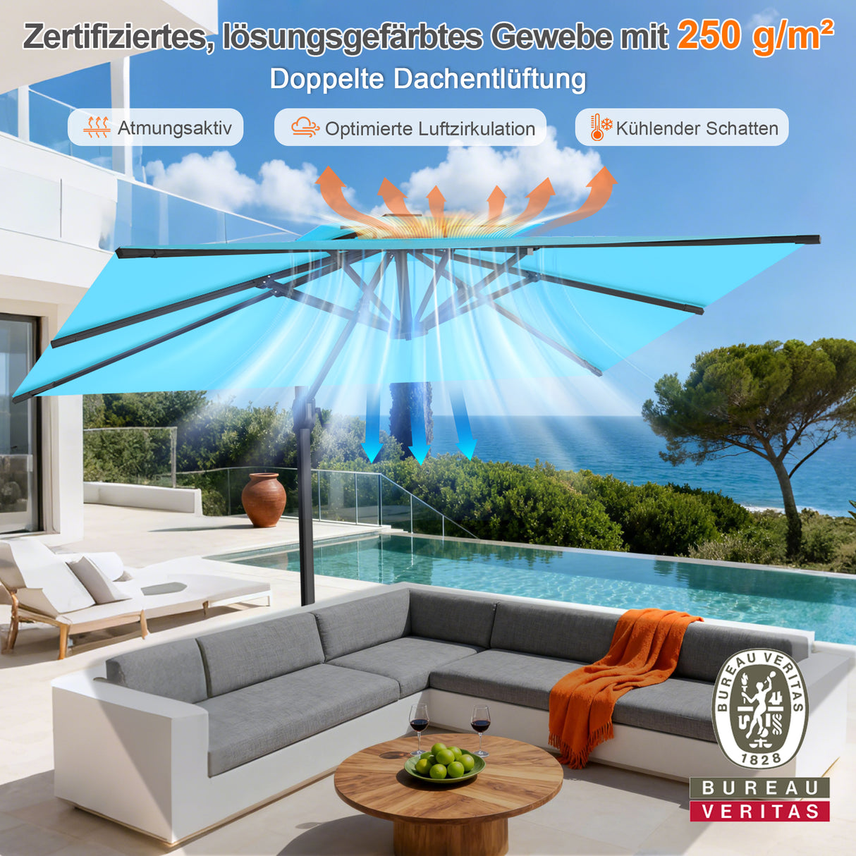 Patioslife Aegis Pro Ampelschirm -moderner Sonnenschirm mit Kreuzfuß und verstärktem