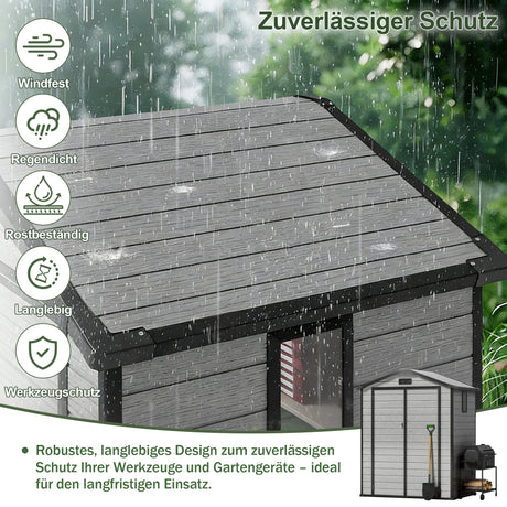 Patioslife YardVault Gerätehaus aus Kunstharz mit Boden – wetterfest, mit Schloss und Fenster