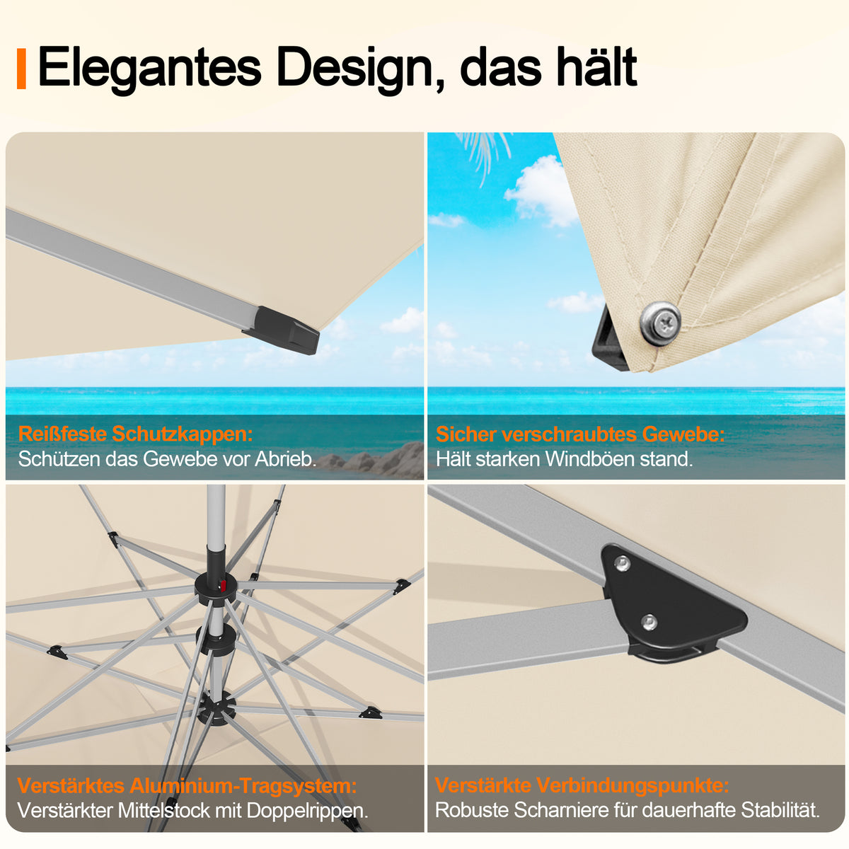 Patioslife Sonnenschirm – quadratisch & rund | Robuster Aluminiummast, doppelt belüftetes Schirmdach | 2,7 m, 3 m & 3,35 m