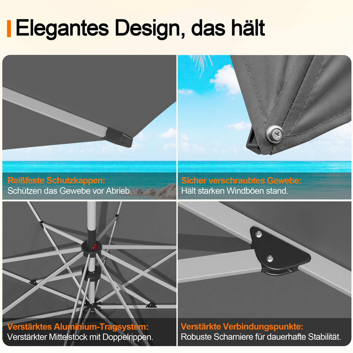 Patioslife Sonnenschirm – quadratisch & rund | Robuster Aluminiummast, doppelt belüftetes Schirmdach | 2,7 m, 3 m & 3,35 m