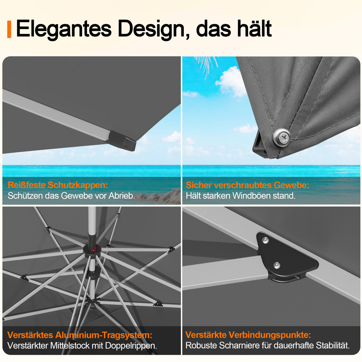 Patioslife Sonnenschirm – quadratisch & rund | Robuster Aluminiummast, doppelt belüftetes Schirmdach | 2,7 m, 3 m & 3,35 m