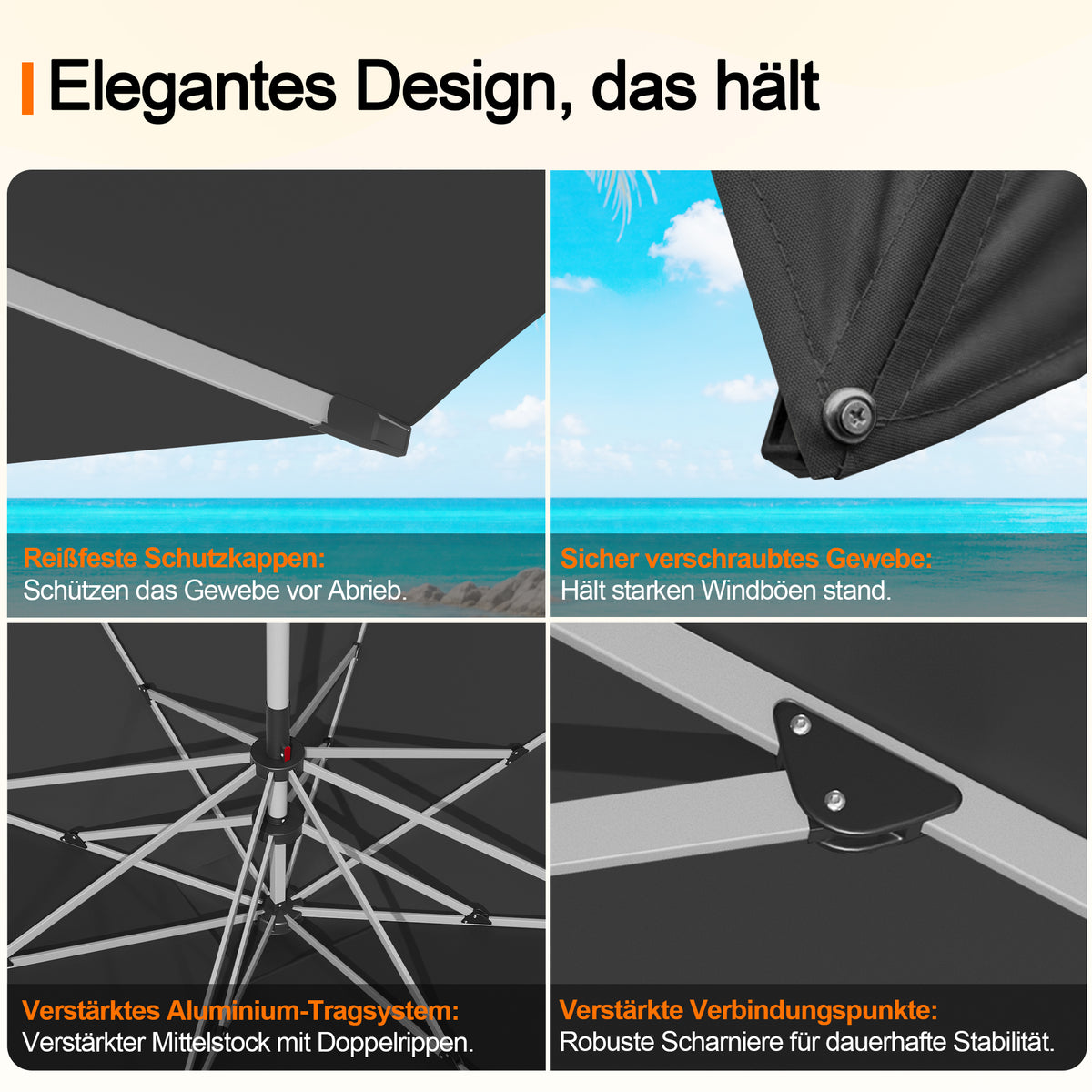 Patioslife Sonnenschirm – quadratisch & rund | Robuster Aluminiummast, doppelt belüftetes Schirmdach | 2,7 m, 3 m & 3,35 m