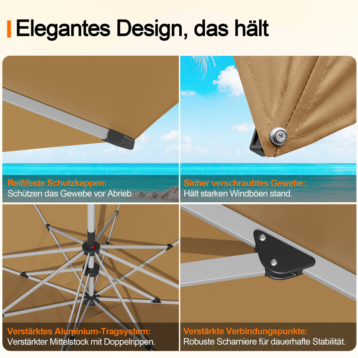 Patioslife Sonnenschirm – quadratisch & rund | Robuster Aluminiummast, doppelt belüftetes Schirmdach | 2,7 m, 3 m & 3,35 m