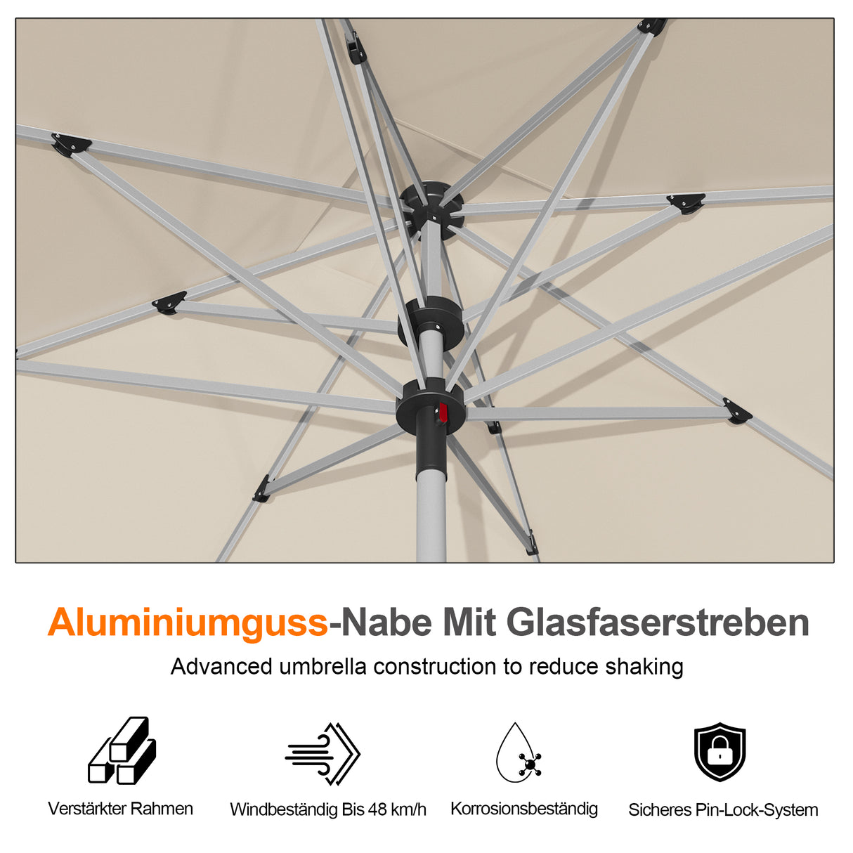 Patioslife Sonnenschirm – quadratisch & rund | Robuster Aluminiummast, doppelt belüftetes Schirmdach | 2,7 m, 3 m & 3,35 m