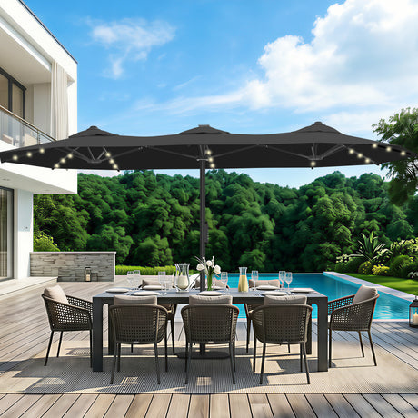 Patioslife Aegis – Motorisierter Doppeldach-Sonnenschirm mit Fernbedienung, UPF 50+, Solar-LED-Beleuchtung und sturmfestem Gestell