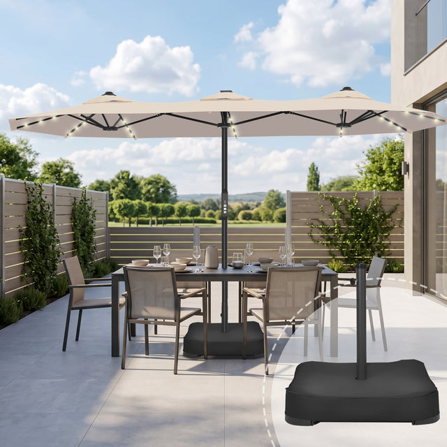 Patioslife Aegis – Motorisierter Doppeldach-Sonnenschirm mit Fernbedienung, UPF 50+, Solar-LED-Beleuchtung und sturmfestem Gestell