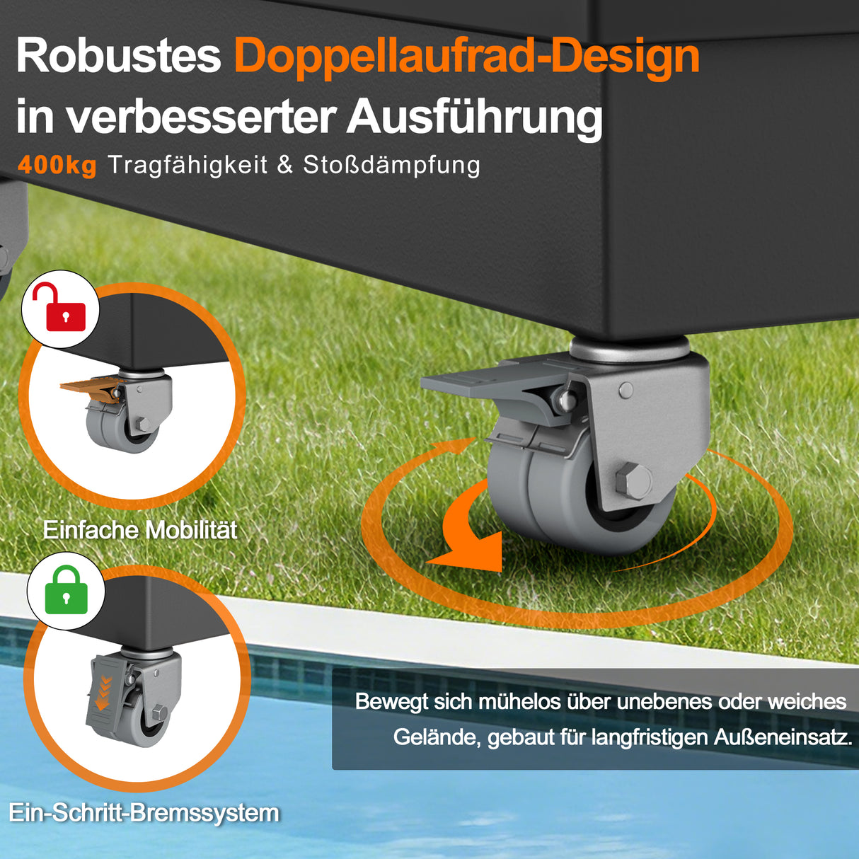 Patioslife robuster Cantilever-Parasolfuß mit Rollen bis 400 kg, dekorative modulare Rollstandards, kompatibel mit der Aegis-Serie und den meisten Offset-Parasolen, ideal für Terrasse, Garten, Rasen und Poolbereich