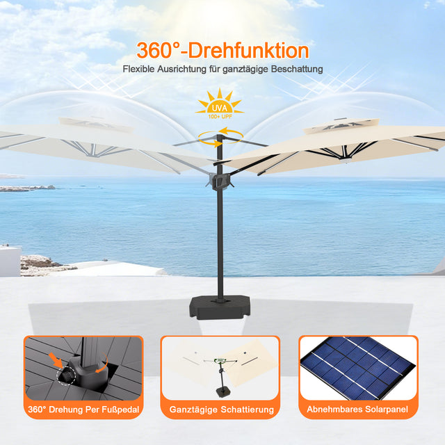 Patioslife Aegis Premium Ampelschirm mit integrierter LED-Beleuchtung, Fiberglasstreben, pulverbeschichtetem Aluminiumgestell und Schutzhülle