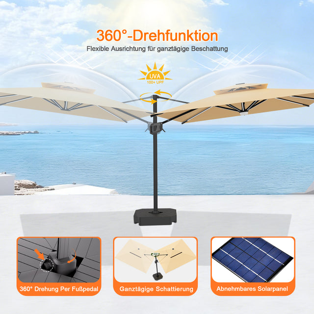 Patioslife Aegis Premium Ampelschirm mit integrierter LED-Beleuchtung, Fiberglasstreben, pulverbeschichtetem Aluminiumgestell und Schutzhülle