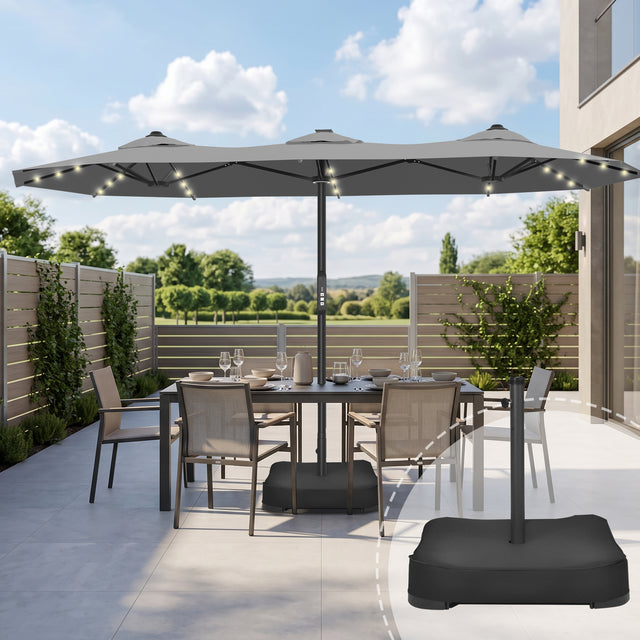 Patioslife Aegis – Motorisierter Doppeldach-Sonnenschirm mit Fernbedienung, UPF 50+, Solar-LED-Beleuchtung und sturmfestem Gestell
