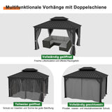 Patioslife Luxury Haven Hardtop-Pavillon aus Aluminium – 12x12 cm starke Pfosten, integrierte Entwässerung & doppelt belüftetes Dach mit Vorhängen