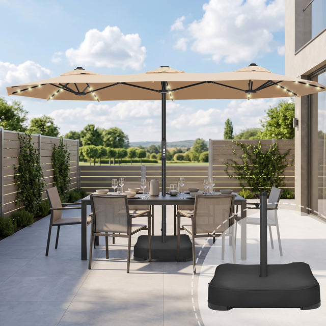 Patioslife Aegis – Motorisierter Doppeldach-Sonnenschirm mit Fernbedienung, UPF 50+, Solar-LED-Beleuchtung und sturmfestem Gestell