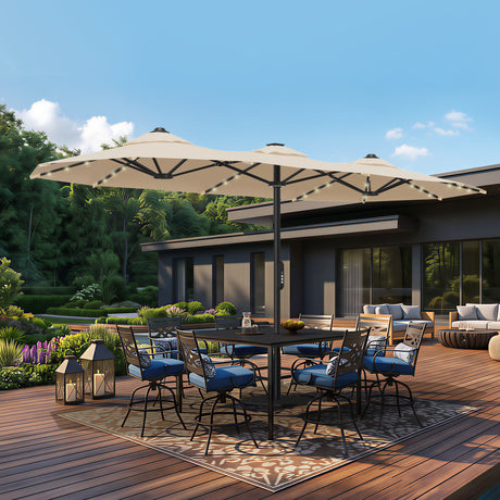 Patioslife Aegis – Motorisierter Doppeldach-Sonnenschirm mit Fernbedienung, UPF 50+, Solar-LED-Beleuchtung und sturmfestem Gestell