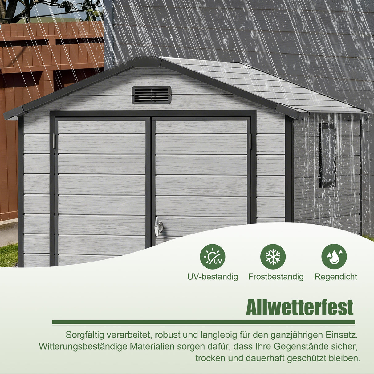 Patioslife YardVault Gerätehaus aus wetterfestem Kunstharz – mit Boden, Schloss und Fenster